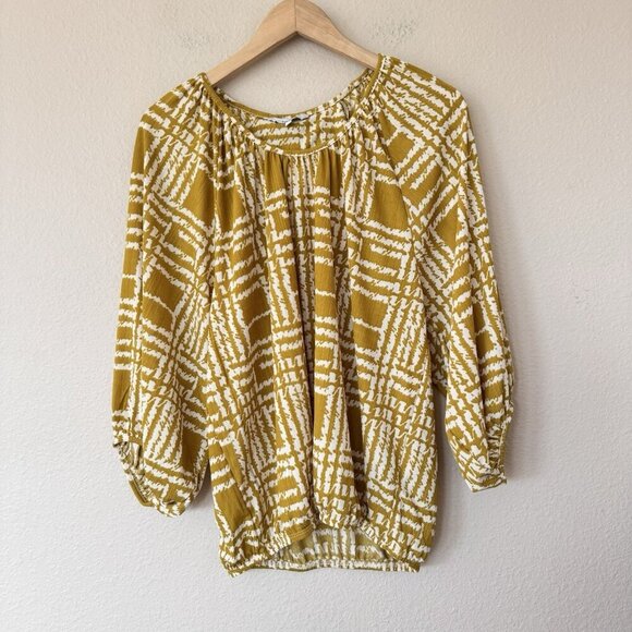 Next Pullover Top Boxy Size Medium Yellow White Green Long Sleeves - Picture 7 of 7